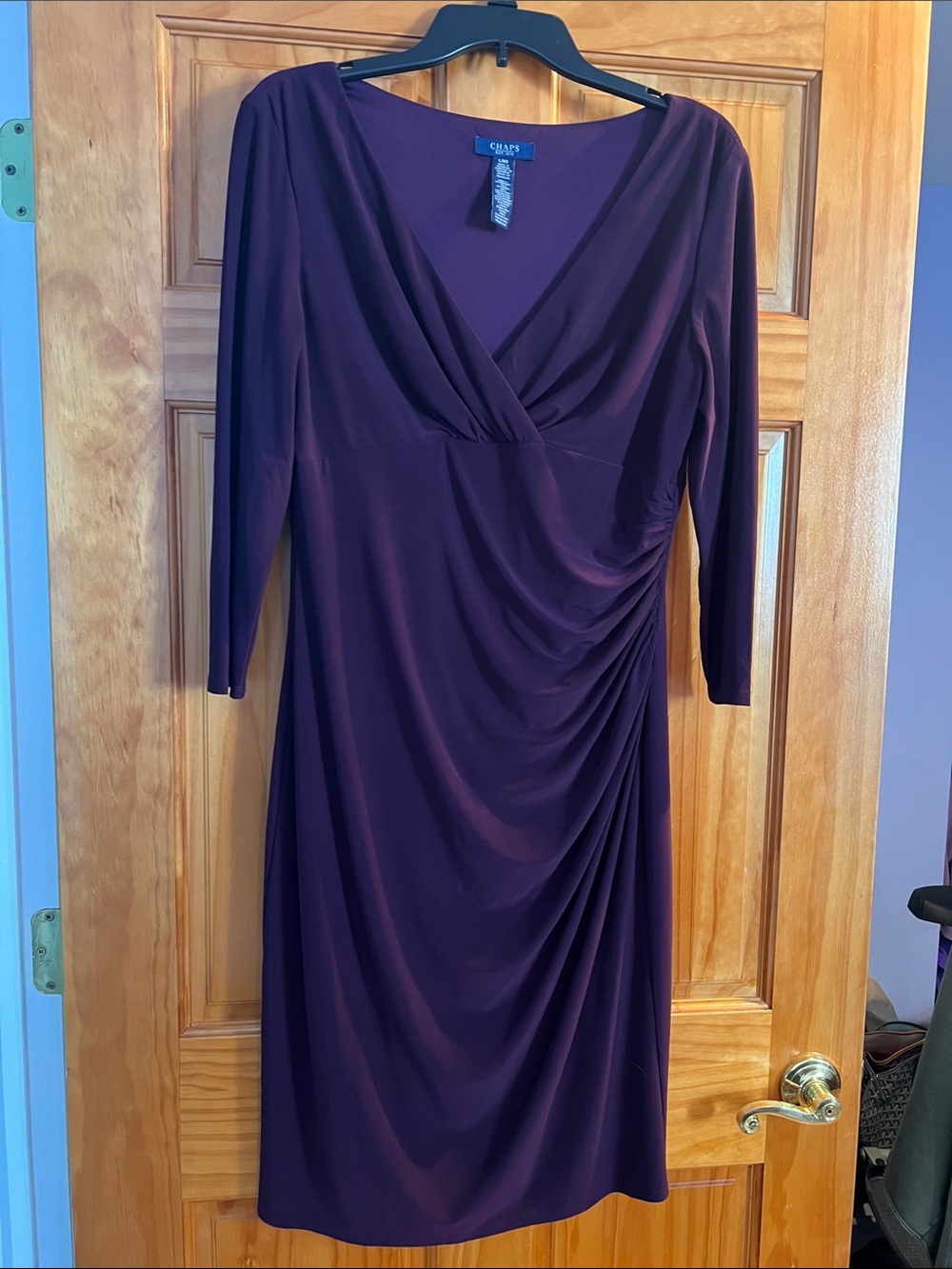 Chaps Faux Wrap Dress Purple Large
